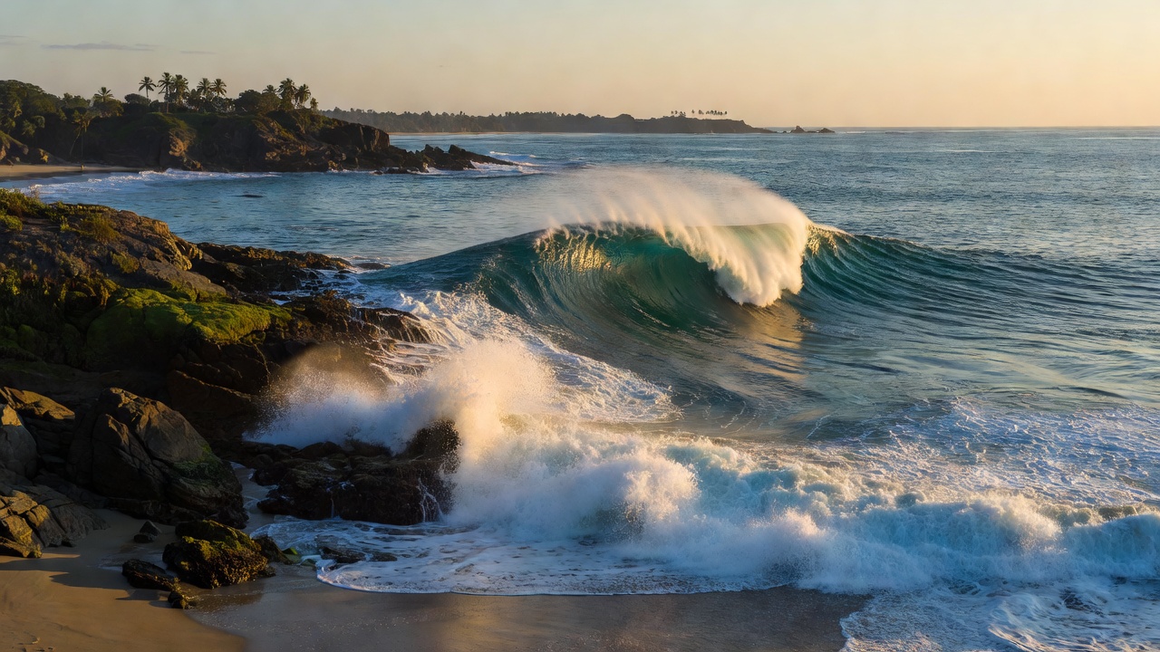 Right-hand point wave wrapping around Arugam Bay in eastern Sri Lanka