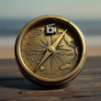 Small 3D render of a brass compass representing the Pacific and adventures editor